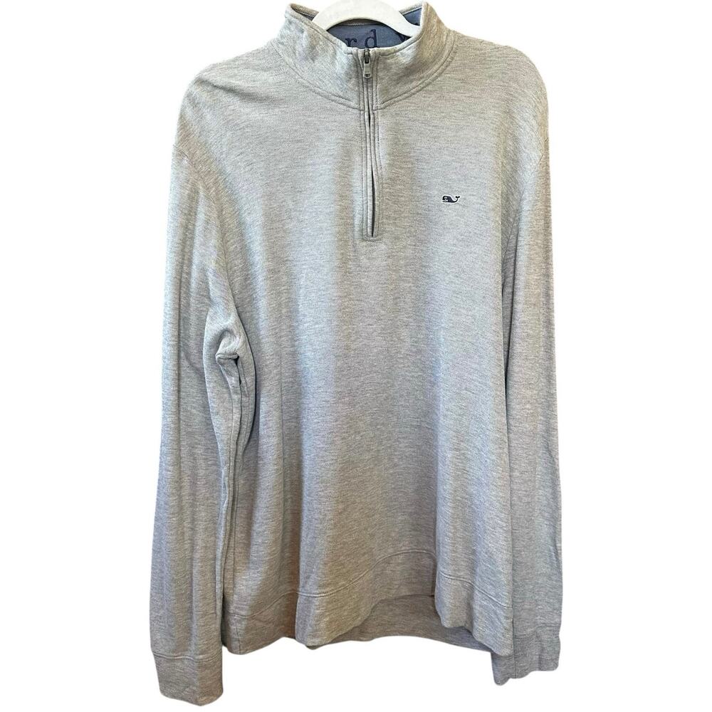 Vineyard Vines Men's Gray Quarter Zip Knit Sweater L Classic Mock Neck Preppy